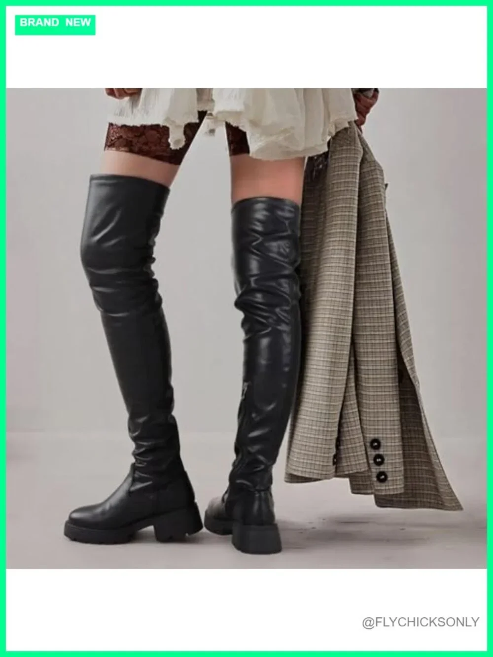 Women's Over The Knee Boots Chunky Heel Slip On Faux Leather Thigh High